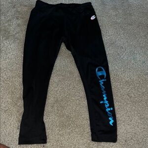 Champion Kids Black Leggings with Blue Logo